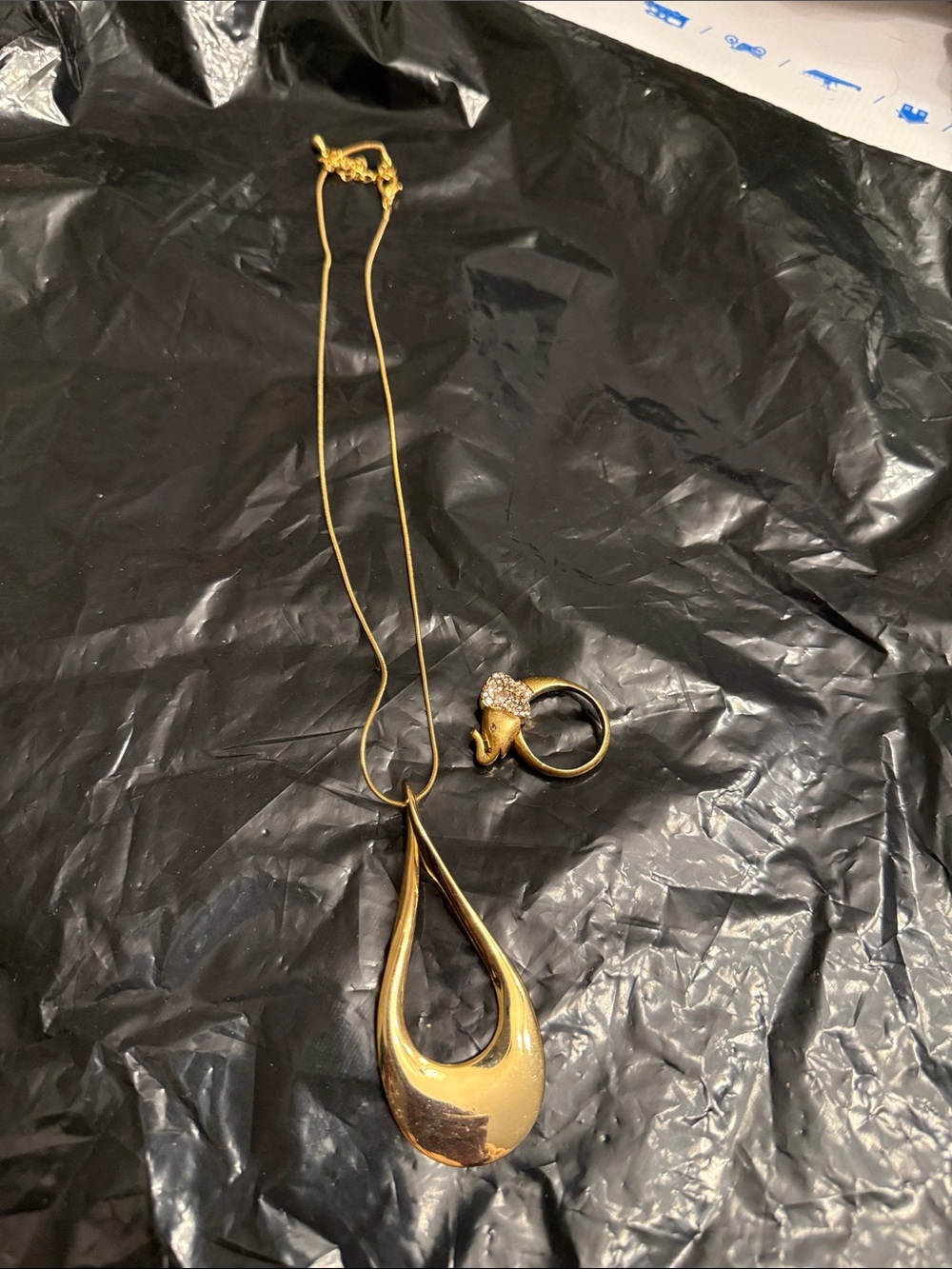 Ann Taylor Gold-Tone Teardrop Pendant Necklace with Matching Ring